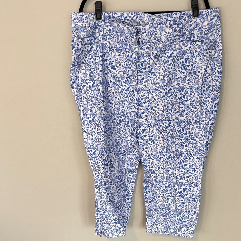 Lane Bryant White Pants with Blue Floral Print